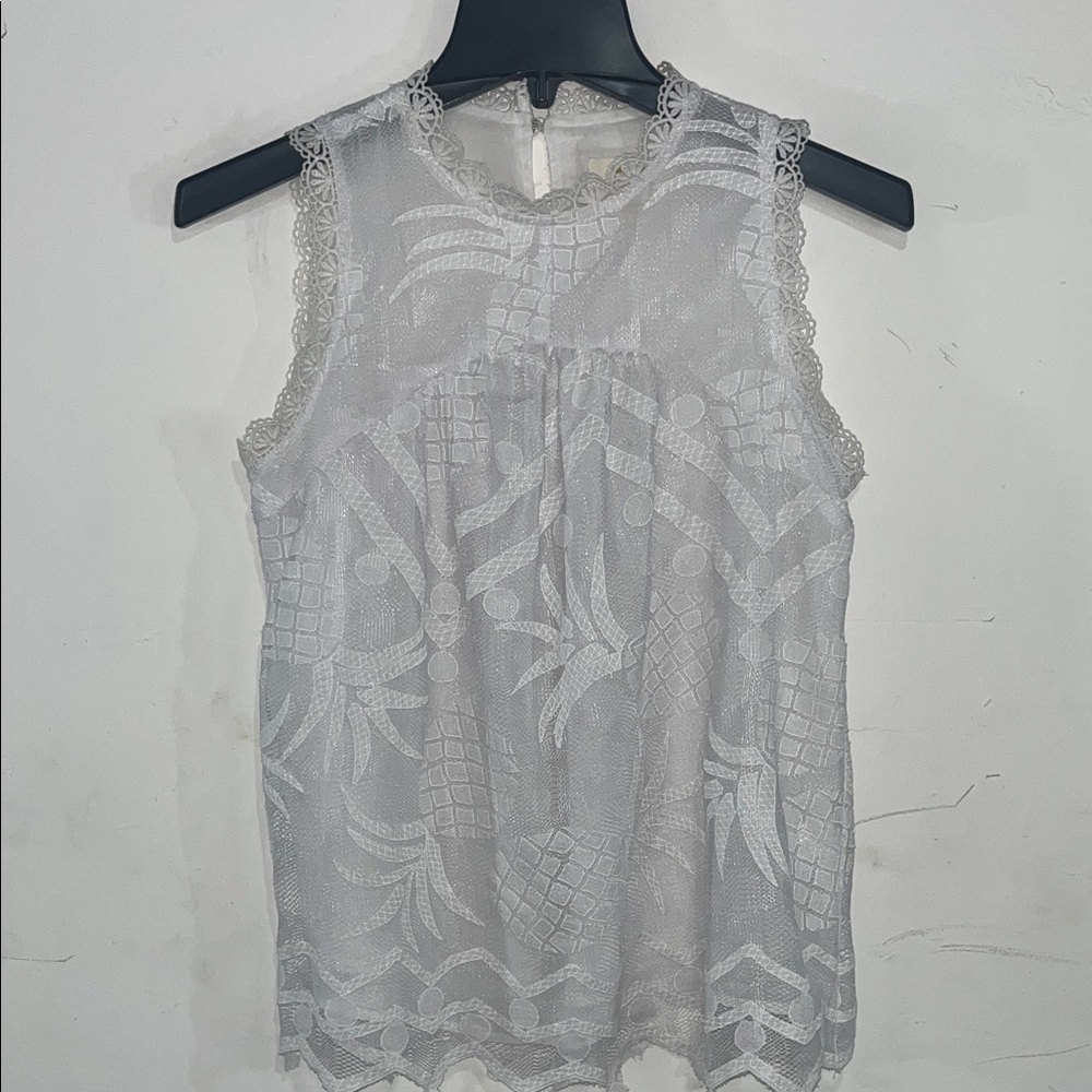 MAEVE by Anthropologie Lace Sleeveless Blouse Shirt Top Pineapple Design White